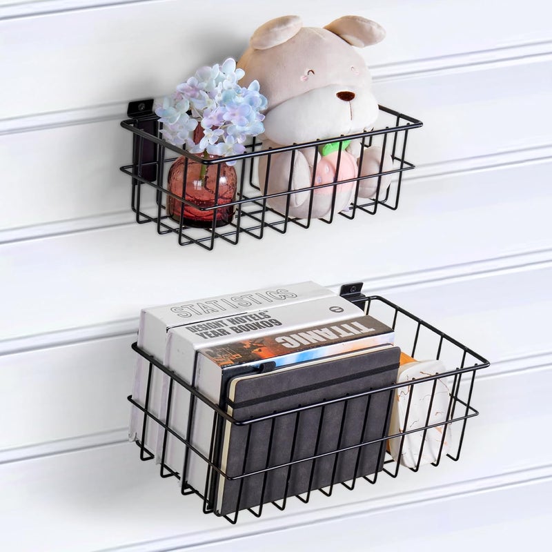 BAKEWAY 4Pcs Large Slatwall Baskets Set Ventilated Metal Pegboard Baskets Slatwall Basket, Hanging Storage Baskets for PVC Slatwall Panel, Storage Display on Garage Slatwall Panels, Slatwall Accessories Black - Image 4
